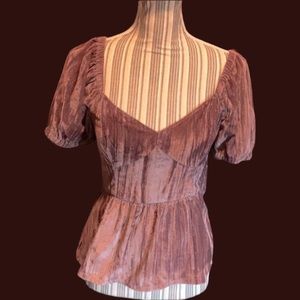 19: NWOT Anthropologie tie back velvet top. A dusty violet color. Side zip. Sz s